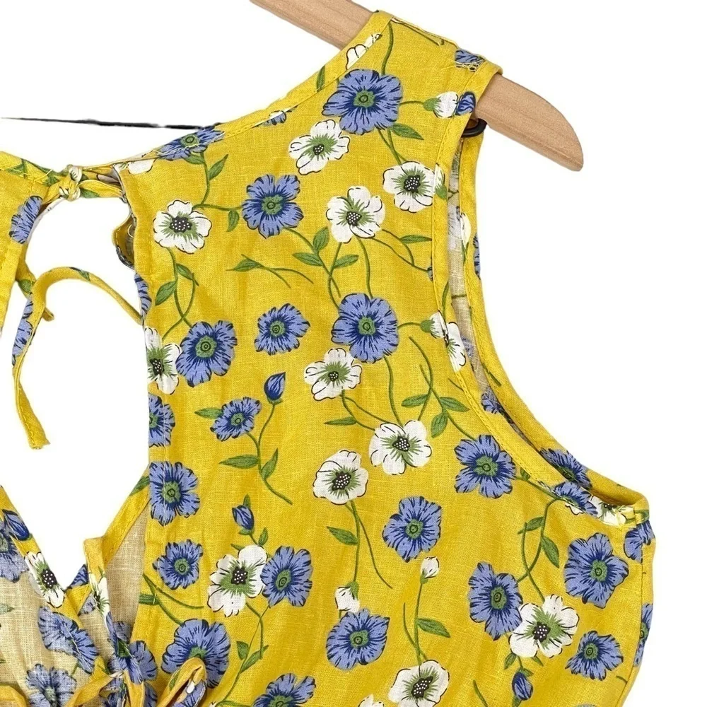 Cupcakes and Cashmere Floral Top Small Yellow Keyhole Open Back Linen Blend - Picture 11 of 16